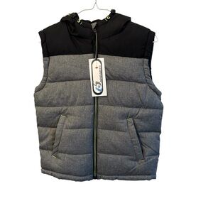 New i5 apparel boys padded vest hooded full zip puffer black gray 10/11y cold